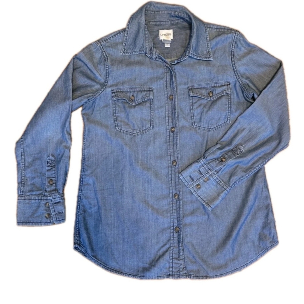 Chico's Blue Denim Collared Shirt